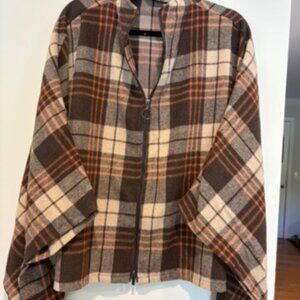 Plaid zip-up poncho brown and orange